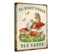 Dazzlewall Framed Motivational Wall Art Poster Funny Frog Sitting On Mushroom Prints, Vintage Frog Wall Poster for Kitchen Bathroom Living Room Decor 12x16 in