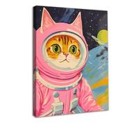 Dazzlewall Framed Pink Cat Astronaut Wall Art Print, Funny Cat in Space Poster for Bedroom Room Decor 12x16 in