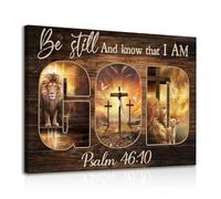 Dazzlewall Framed Religious GOD Wall Art Decor, Christian Cross Lion Wall Picture for Living Room Bedroom Decor 12x16 in