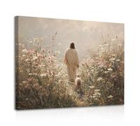 Dazzlewall Framed Religious Jesus with Lamb Wall Art Decor, Christian Good Shepherd Canvas Wall Art for Bedroom Church Decor 12x16 in