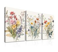 Dazzlewall Framed Set of 3 Watercolor Flowers Wall Decorations, Colorful Wildflower Leinwand Wall Art, Minimalist Flower Painting for Bedroom and Living Room, 30x40cm