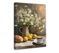 Dazzlewall Framed Vintage Floral Wall Art Poster, Lemon Kitchen Pictures Wall Decor Daisy Still Life Print for Bedroom Living Room Decor 12x16 in