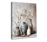 Dazzlewall Framed Vintage Floral Wall Art, Rustic Still Life with Ceramic Vase and Dried Flowers Painting for Living Room Bedroom Bathroom Decor 12x16 in