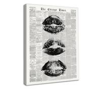 Dazzlewall Framed Vintage Newspaper Wall Art,Black and White Lip Print Modern Fashion Canvas Prints for Girls Bedroom Living Room Decor 12x16 in