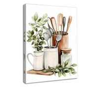 Dazzlewall Framed Watercolor Botanical Kitchen Wall Art Decor,Sage Green Eucalyptus Leaves and Kitchenware Wall Poster For Kitchen Dining Room Decor 12x16 in