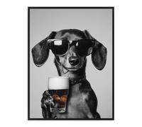 Dazzlewall Funny Animal Wall Art Humor Dog Drinking Beer Print, Black and White Dog Picture for Kitchen Bathroom Bedroom Decor 12×16 in Unframed