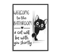 Dazzlewall Funny Cat Bathroom Wall Art Decor,Whimsical Black Cat Peeking Minimalist Canvas Wall Poster for Bathroom Toilet Decor 12x16 in Unframed