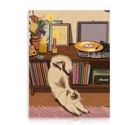 Dazzlewall Funny Cat Wall Art Poster, Stretching Cat Wall Art Paint Vintage Animal Artwork Print Retro Cartoon Animal Painting for Living Room Bedroom, 12x16 in Unframed