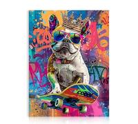 Dazzlewall Funny Dog Graffiti Wall Art, Funky Dog Play Skateboard Wall Poster Colorful Animal Picture Print for Bedroom Kids Room Decor 12x16 in Unframed