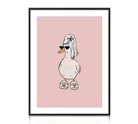 Dazzlewall Funny Duck Wall Art, Pink Cool Sunglass Duck Wall Artwork Print Minimalist Goose Bathrobe Painting for Bathroom Bathtub Toilet Decor, 12x16 in Unframed