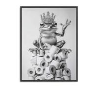 Dazzlewall Funny Frog Bathroom Wall Art Decor,Black and White Whimsical Crown-Wearing Frog King on Toilet Paper Pile Canvas Wall Poster for Bathroom Toilet Decor 12x16 in Unframed
