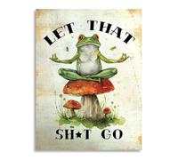 Dazzlewall Funny Frog Wall Art Poster, Frog Sitting On Mushroom Prints, Retro Sign Canvas Wall Poster for Toilet Bathroom Decor 12x16 in Unframed
