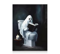 Dazzlewall Funny Ghost Wall Art Print, Gothic Ghost Reading on Toilet Picture Print, Spooky Halloween Decor for Bathroom Gallery Wall, 12x16 in Unframed