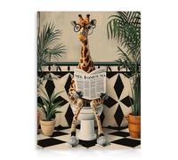 Dazzlewall Funny Giraffe Bathroom Wall Art, Whimsical Glasses-Wearing Giraffe Reading Newspaper for Bathroom Toilet 12x16 in Unframed