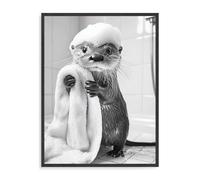 Dazzlewall Funny Otter Bathroom Wall Art Decor,Black and White Soap-Foamed Cute Otter with Towel Canvas Wall Poster for Bathroom Toilet Decor 12x16 in Unframed