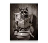 Dazzlewall Funny Raccoon Wall Art, Retro Black White Raccoon Reading Newspaper Poster for Bathroom Toilet Decor 12x16 in Unframed