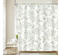 Dazzlewall Green Floral Shower Curtain, Sage Green White Botanical Plants Flowers Leaves Bathroom Curtain Waterproof 180x180cm, Mildew & Mould Resistant Polyester with 12 Hooks