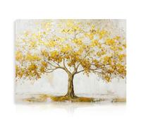 Dazzlewall Impasto Golden Tree Wall Art, Minimalist Neutral Abstract Ginkgo Tree Picture for Living Room Bedroom Decor 12x16 in Unframed