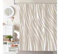 Dazzlewall Khaki Striped Shower Curtain, Geometric Abstract Print Bathroom Curtain 180x180cm, Waterproof Mildew & Mould Resistant Fabric with 12 Hooks