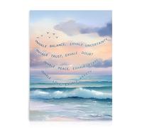 Dazzlewall Mental Health Wall Art Poster, Blue Beach Coastal Calming Poster Positive Inhale Exhale Therapy Office Wall Decor Print, 12x16 in Unframed