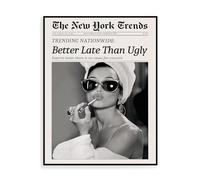 Dazzlewall New York Trends Wall Art, Black and White Newspaper Better Late Than Ugly Funky Feminist Poster for Living Room Bedroom 12x16 in Unframed