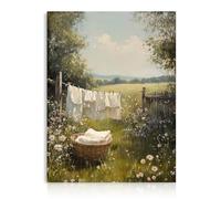 Dazzlewall Serene Farmhouse Laundry Day Wall Art,Idyllic Floral Field & Rustic Country Canvas Prints for Laundry Room Farmhouse Bedroom Living Room Decor 12x16 in Unframed