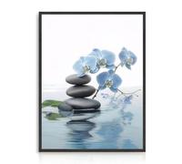 Dazzlewall Serene Zen Wall Art,Calming Blue Orchid & Stacked Stones Canvas Prints for Yoga Meditation Spa Office Bedroom Living Room Decor 12x16 in Unframed
