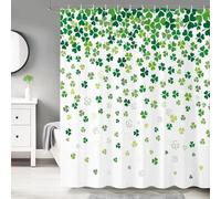 Dazzlewall St. Patrick's Day Shower Curtain for Bathroom, Green Falling Shamrock Waterproof Fabric Bathroom Curtain with 12 Hooks, 180 x 180 cm