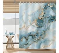 Dazzlewall Teal Blue Marble Shower Curtain, Teal & Gold Textured Abstract Modern Bathroom Curtain Waterproof 180x180cm, Mould Resistant Fabric with 12 Hooks