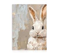 Dazzlewall Textured Impasto White Easter Bunny Wall Art, Neutral Minimalist Rabbit Poster for Bedroom Living Room Decor 12x16 in Unframed