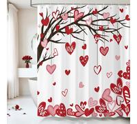 Dazzlewall Valentine's Day Shower Curtain, Romantic Falling Red Heart Love Tree Bathroom Curtain Valentines Bathroom Decor Waterproof Mould Resistant Fabric with 12 Hooks, 180 x 180 cm
