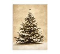 Dazzlewall Vintage Christmas Tree Wall Art, Rustic Xmas Tree Artwork Print Retro Forest Christmas Room Wall Decor for Home Bedroom Living Room, 12x16 in Unframed
