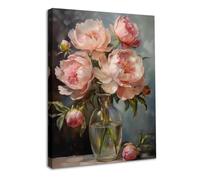 Dazzlewall Vintage Floral Wall Art, Peony Bouquet Poster 12x16 in Framed | Vintage pink peony flowers bouquet canvas art for bedroom living room decor,hd print wall decoration 12x16in framed