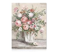 Dazzlewall Vintage Flower Canvas Wall Art Farmhouse Still Life Poster, Rustic Pink White Flower Vase Prints Botanical Oil Painting for Bathroom Bedroom Living Room 12x16 in Unframed
