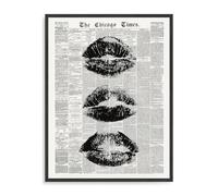 Dazzlewall Vintage Newspaper Wall Art,Black and White Lip Print Modern Fashion Canvas Prints for Girls Bedroom Living Room Decor 12x16 in Unframed