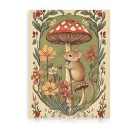 Dazzlewall Whimsical Cottagecore Mouse Mushroom Art, Rustic Botanical Floral Canvas for Living Room Bedroom Decor 12x16 in Unframed