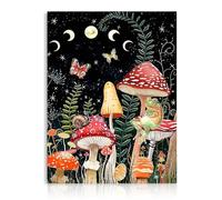 Dazzlewall Whimsical Mushroom And Frog Wall Art,Vibrant Celestial Moon Phase & Butterfly Canvas Prints,Fantasy Nature Arts Prints for Bedroom Living Room Decor 12x16 in Unframed