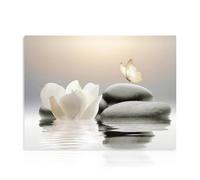 Dazzlewall Zen Canvas Wall Art White Lotus Flower Prints, Peaceful Stone Butterfly Breathe Picture for Bathroom Yoga Spiritual Spa Bedroom Living Room Decor 12×16 in Unframed