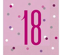 Dazzling 18th Glitz Pink & Silver Luncheon Napkins (16cm) - Soft & Chic Sparkling Design - Perfect for Celebrations & Events - 16ct