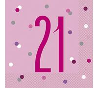 Dazzling 21st Glitz Pink & Silver Luncheon Napkins (16cm) - Soft & Chic Sparkling Design - Perfect for Celebrations & Events - 16ct
