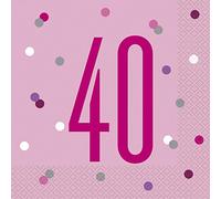 Dazzling 40th Glitz Pink & Silver Luncheon Napkins (16cm) - Soft & Chic Sparkling Design - Perfect for Celebrations & Events - 16ct