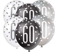 Dazzling 60th Glitz Black, Silver & White Premium Latex Balloons (30cm) - Ideal for Memorable Milestone Party Decorations - 6ct