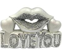 Dazzling Crushed Diamond Silver Heart Hands 'LOVE YOU' Sign | Sparkling Bling Ornament | Ceramic | 20cm