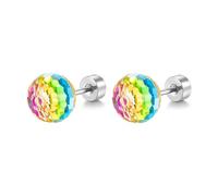 Dazzling Crystal Disco Ball Studs, 20G Stainless Steel Cartilage Earrings for Women, Colorful Austrian CZ Screw Flat Back, Fashion Retro 70s Prom Party Jewellery Gift (Rainbow, 8mm)