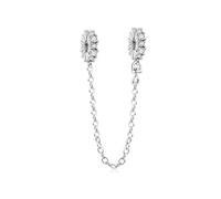 Dazzling Daisy Flower Petal Safety Chain for Charm Bracelet, 925 Sterling Silver, Compatible with Pandora, Trollbeads, Chamilia and Biagi
