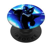 Dazzling Feline Blue Eyed Black Cat Luxury PopSockets Adhesive PopGrip