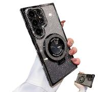 Dazzling Folding Bracket That Sparkles Case Cover for Samsung S Series Rhinestone magnetic bracket, high-grade electroplating, all-inclusive anti-fall mobile phone case (for S24,Black)