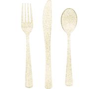 Dazzling Gold Glitter Assorted Plastic Cutlery, 18ct - Luxurious, Stylish & Disposable Dining Utensils for Parties & Events