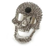 Dazzling Light Grey Crystal Skull Cocktail Ring - Size 7/8 - Adjustable