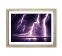 Dazzling Lightning Storm Framed Print | A4 Oak Framed Wall Art | Ready to Hang | Modern Landscape Picture | Living Room Bedroom Lounge Office